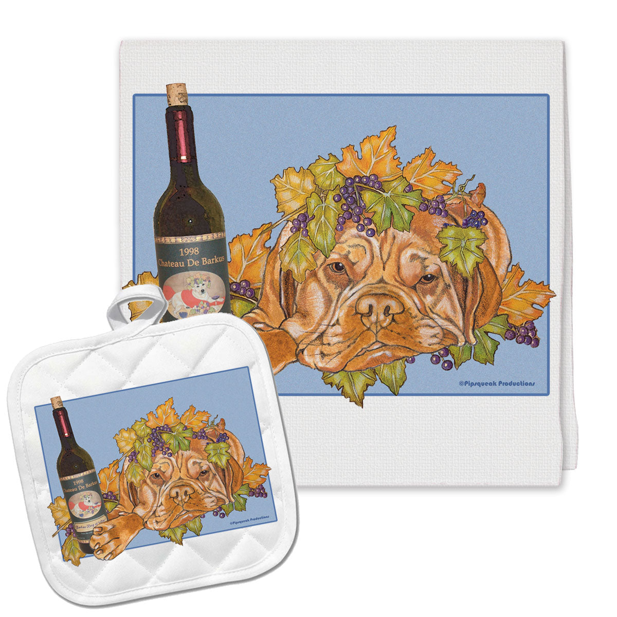 Dogue de Bordeaux Kitchen Dish Towel and Pot Holder Gift Set - Pipsqueakproductions