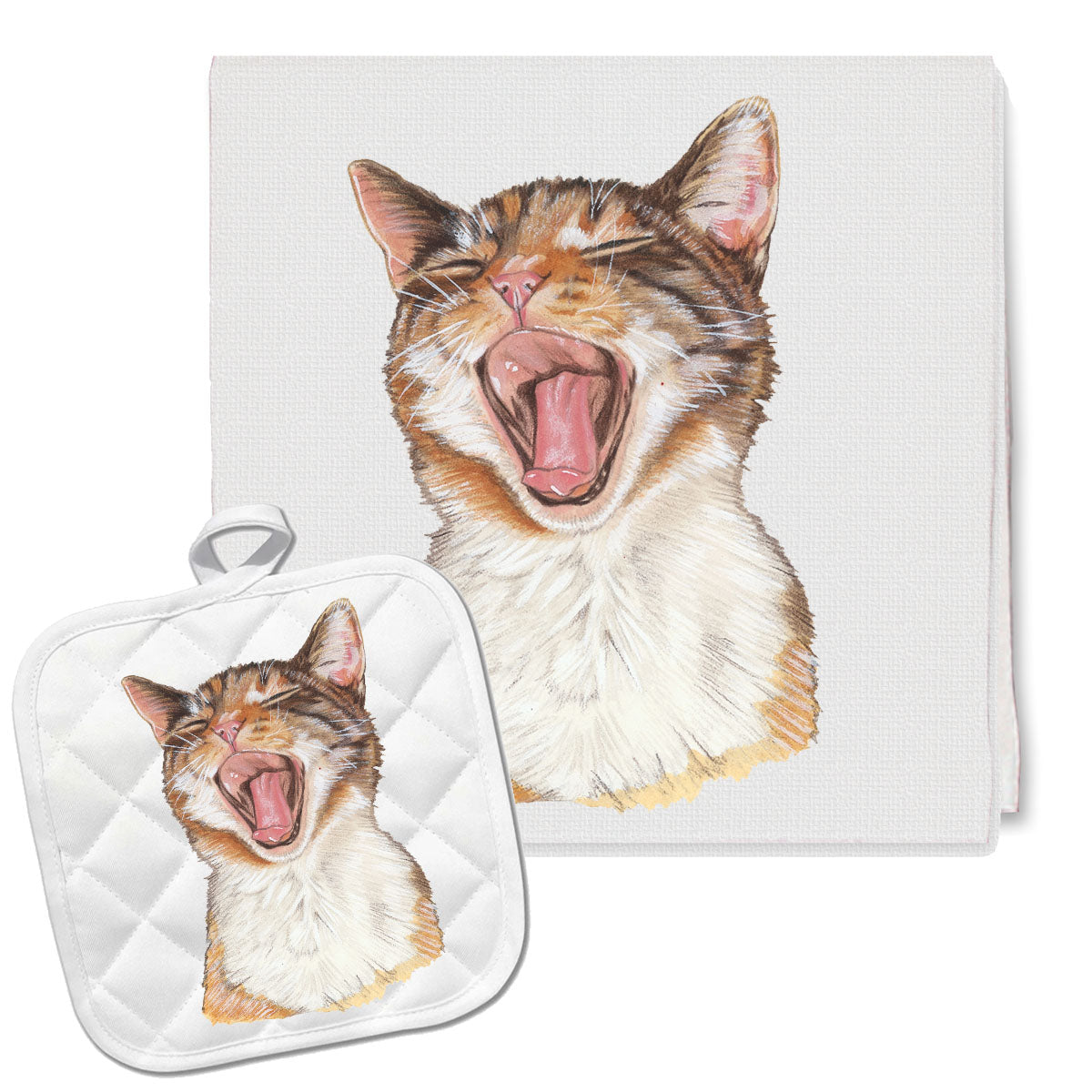 Cat Kitchen Dish Towel and Pot Holder Gift Set - Pipsqueakproductions
