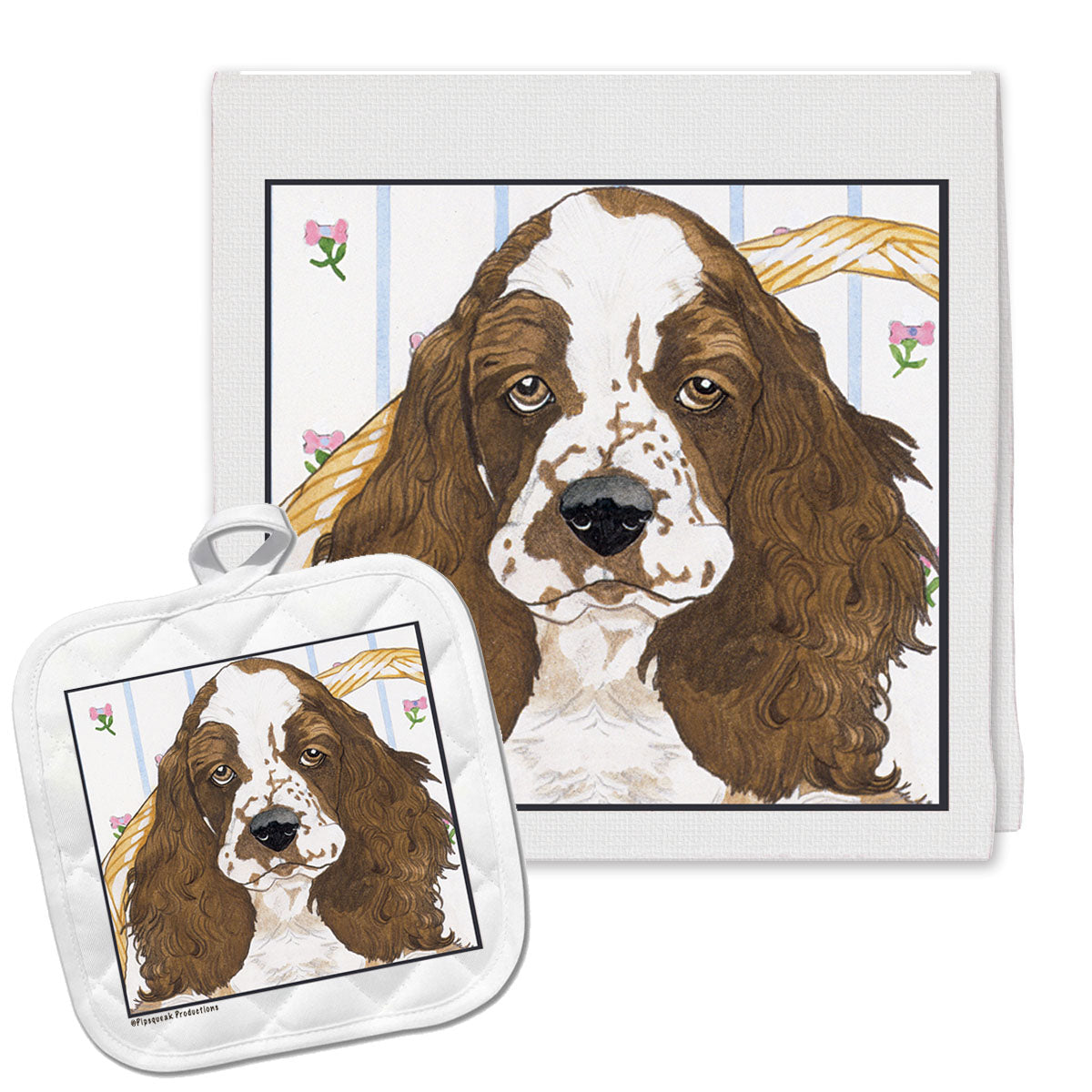 English Springer Spaniel Kitchen Dish Towel and Pot Holder Gift Set - Pipsqueakproductions