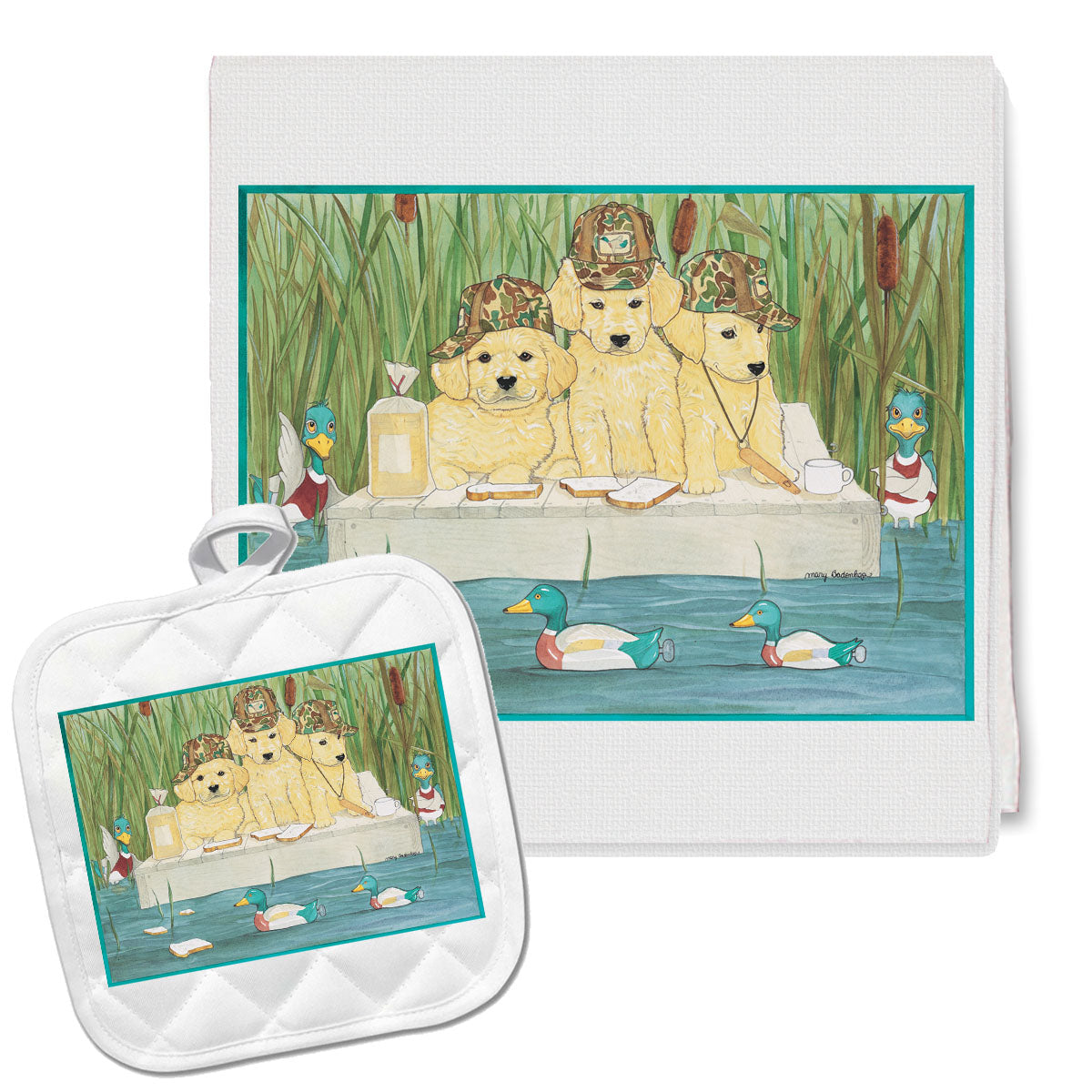 Golden Retriever Kitchen Dish Towel and Pot Holder Gift Set - Pipsqueakproductions