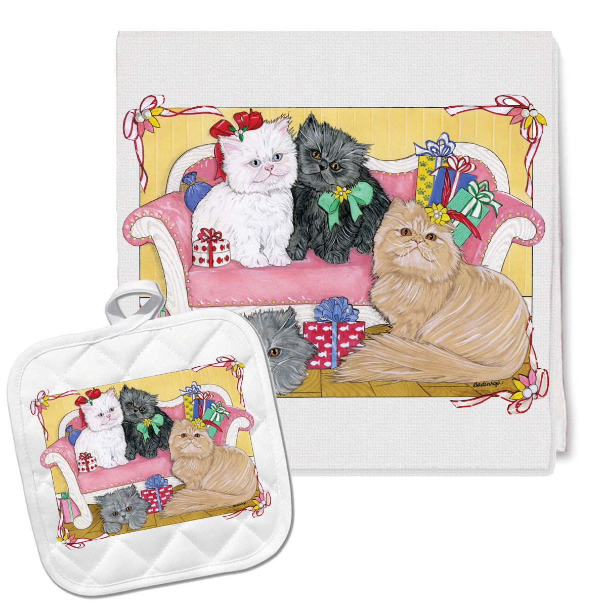Cat Persian Cats Kitchen Dish Towel and Pot Holder Gift Set - Pipsqueakproductions