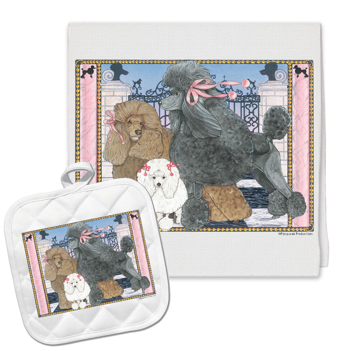 Poodle Kitchen Dish Towel and Pot Holder Gift Set - Pipsqueakproductions