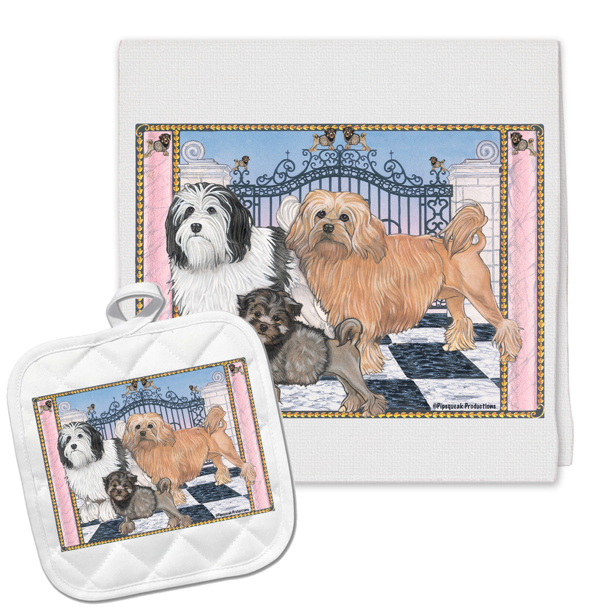 Lowchen Kitchen Dish Towel and Pot Holder Gift Set - Pipsqueakproductions