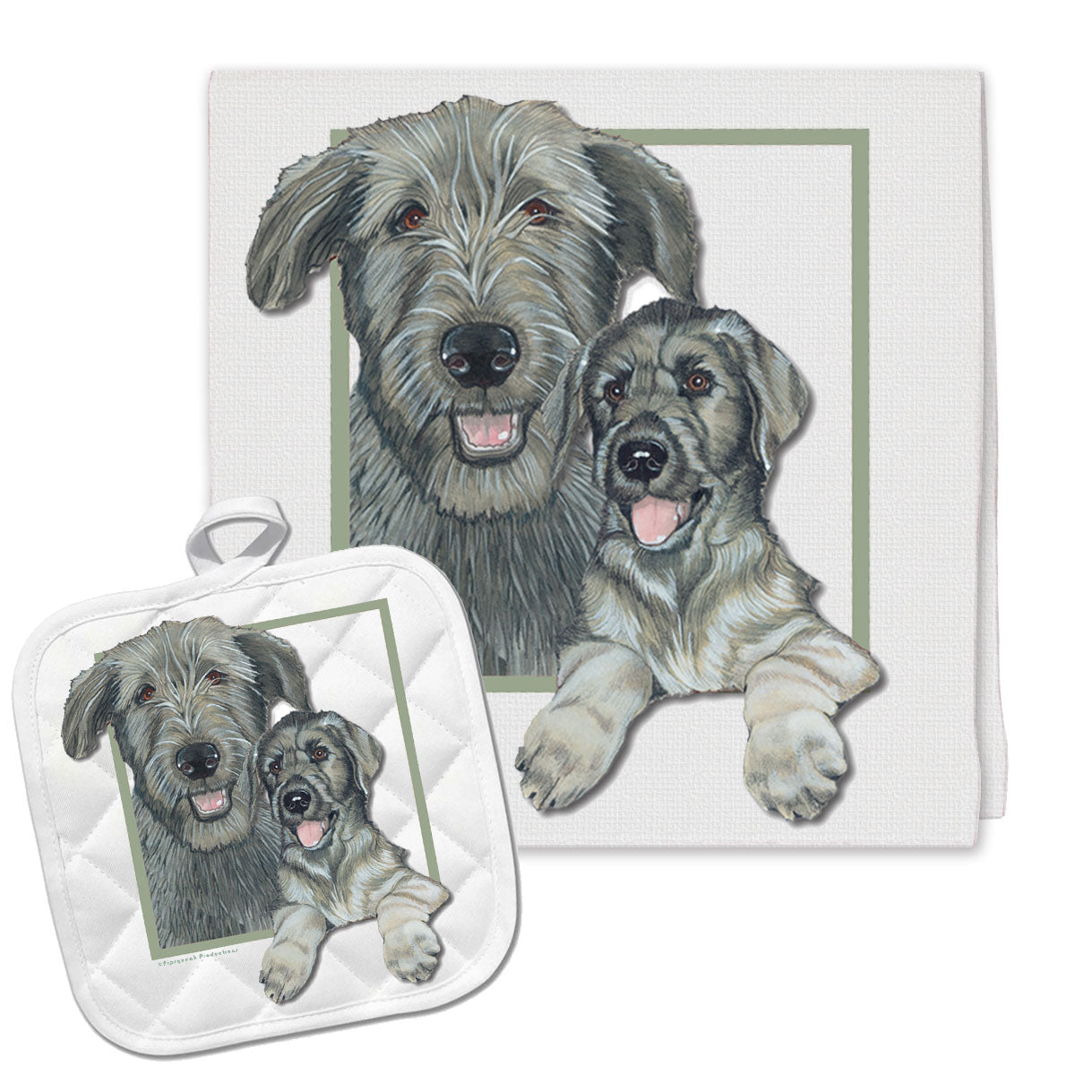 Irish Wolfhound Kitchen Dish Towel and Pot Holder Gift Set - Pipsqueakproductions