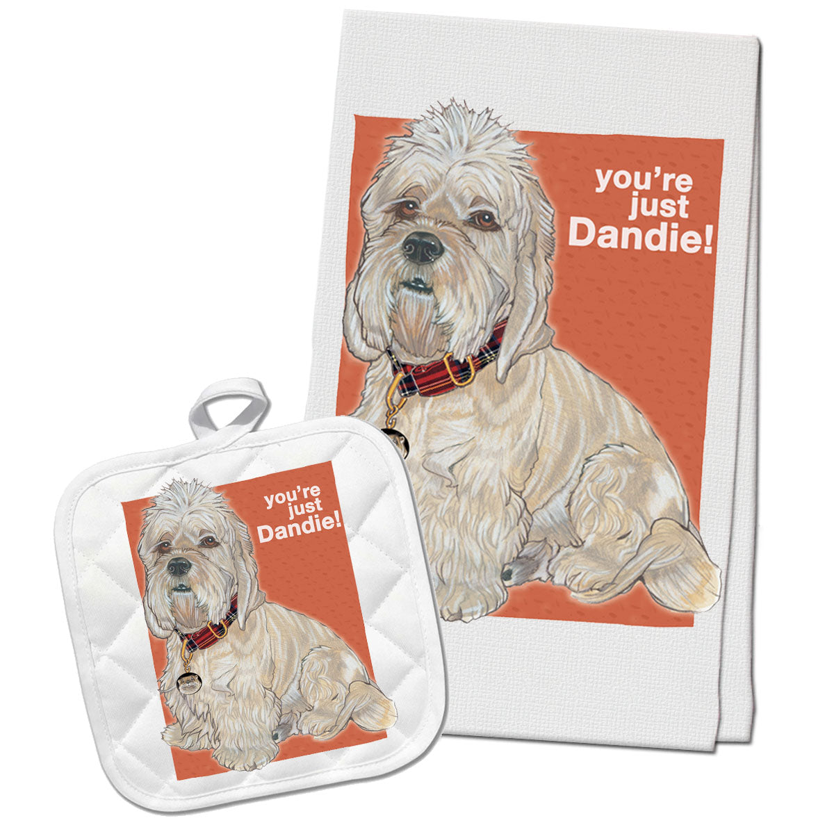 Dandie Dinmont Kitchen Dish Towel and Pot Holder Gift Set - Pipsqueakproductions
