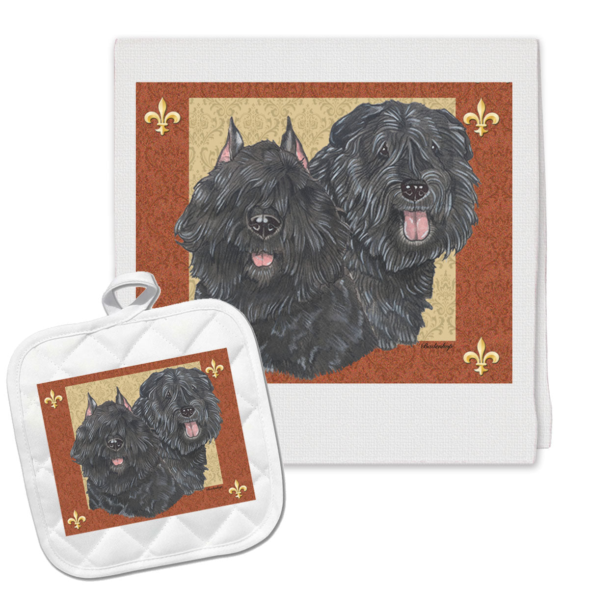 Bouvier des Flandres Kitchen Dish Towel and Pot Holder Gift Set - Pipsqueakproductions