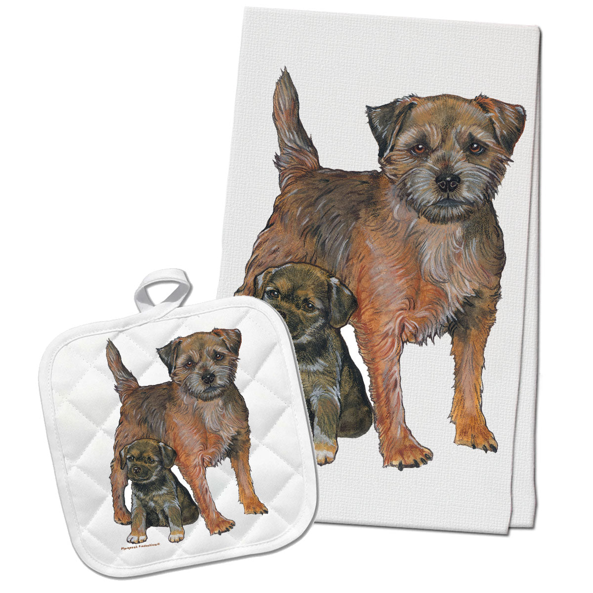 Border Terrier Kitchen Dish Towel and Pot Holder Gift Set - Pipsqueakproductions