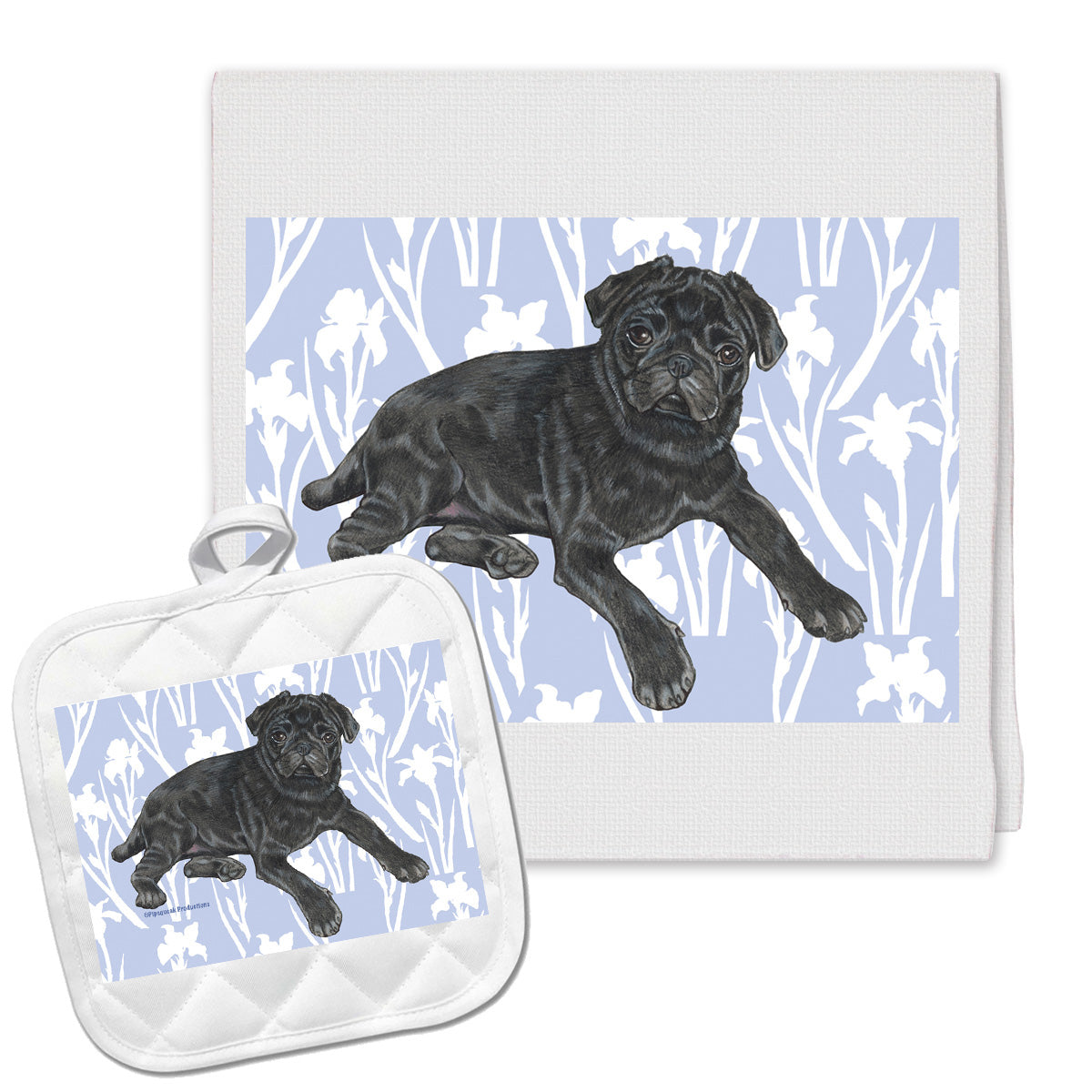 Pug Kitchen Dish Towel and Pot Holder Gift Set - Pipsqueakproductions