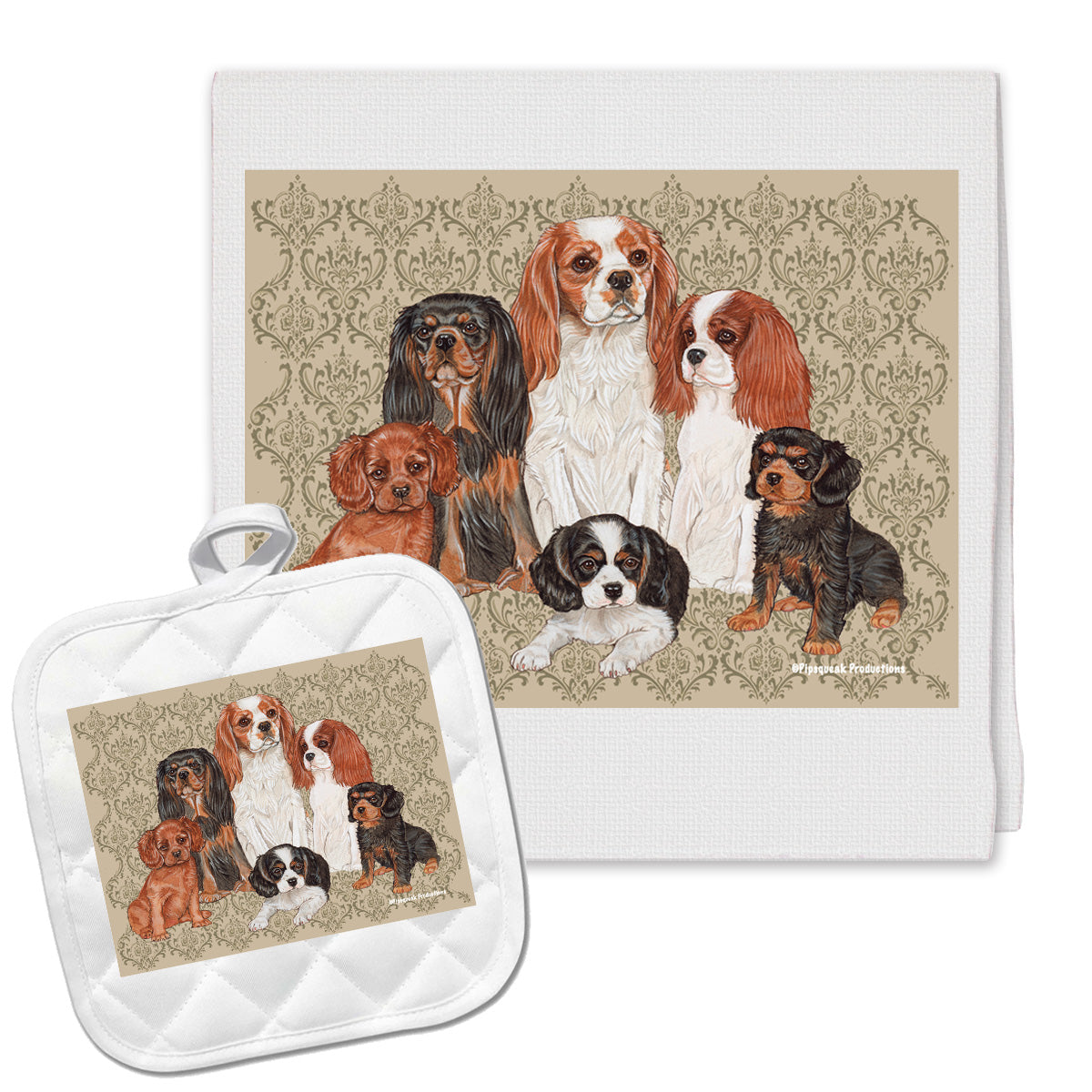 Cavalier King Charles Kitchen Dish Towel and Pot Holder Gift Set - Pipsqueakproductions
