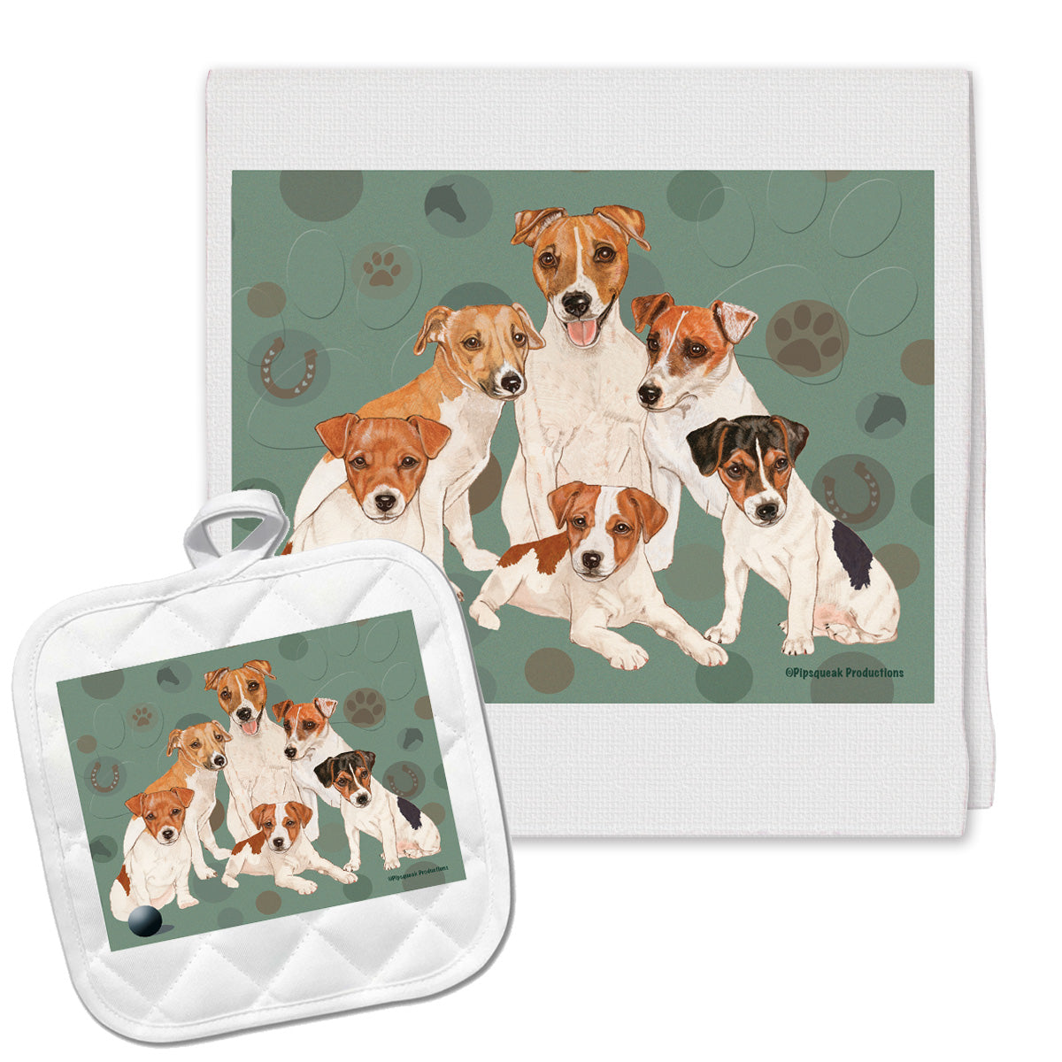 Jack Russell Terrier Kitchen Dish Towel and Pot Holder Gift Set - Pipsqueakproductions