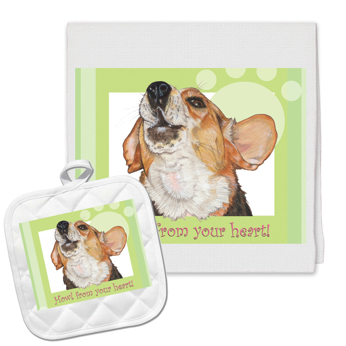 Beagle Kitchen Dish Towel and Pot Holder Gift Set - Pipsqueakproductions