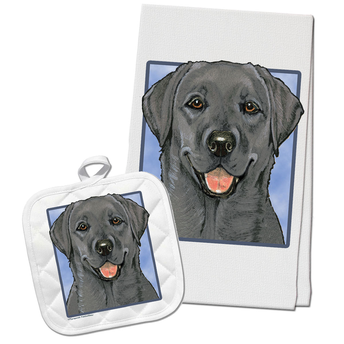 Labrador Retriever Black Lab Kitchen Dish Towel and Pot Holder Gift Set - Pipsqueakproductions