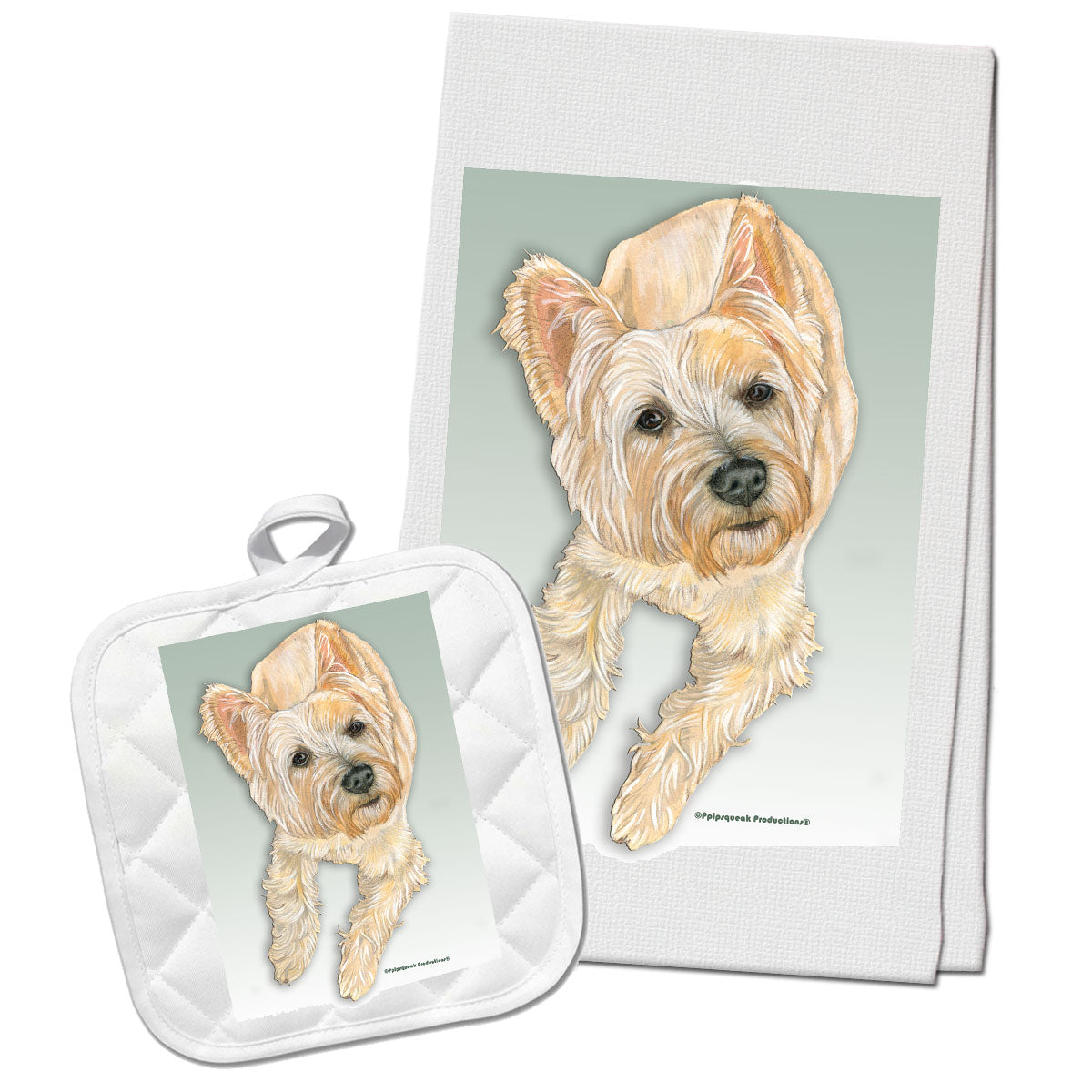 Cairn Terrier Kitchen Dish Towel and Pot Holder Gift Set - Pipsqueakproductions
