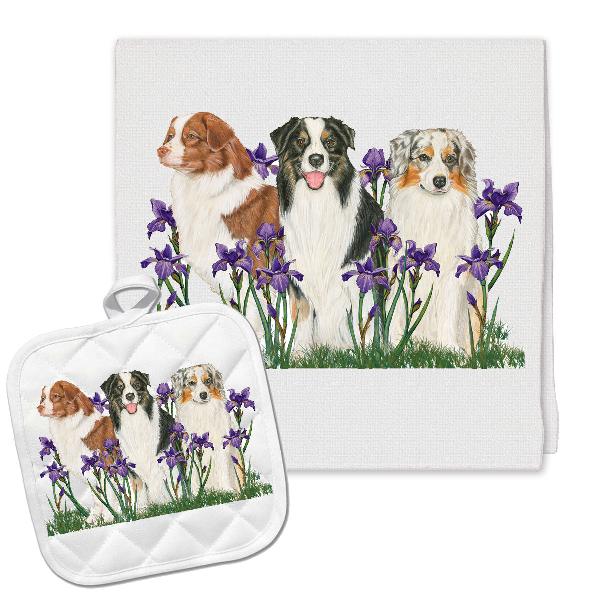 Australian Shepherd Kitchen Dish Towel and Pot Holder Gift Set