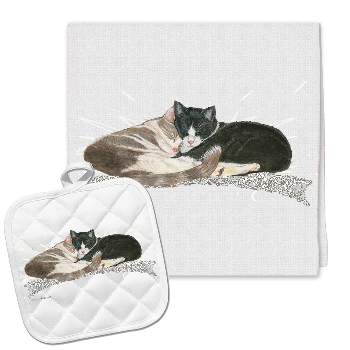 Cat Kitchen Dish Towel and Pot Holder Gift Set - Pipsqueakproductions