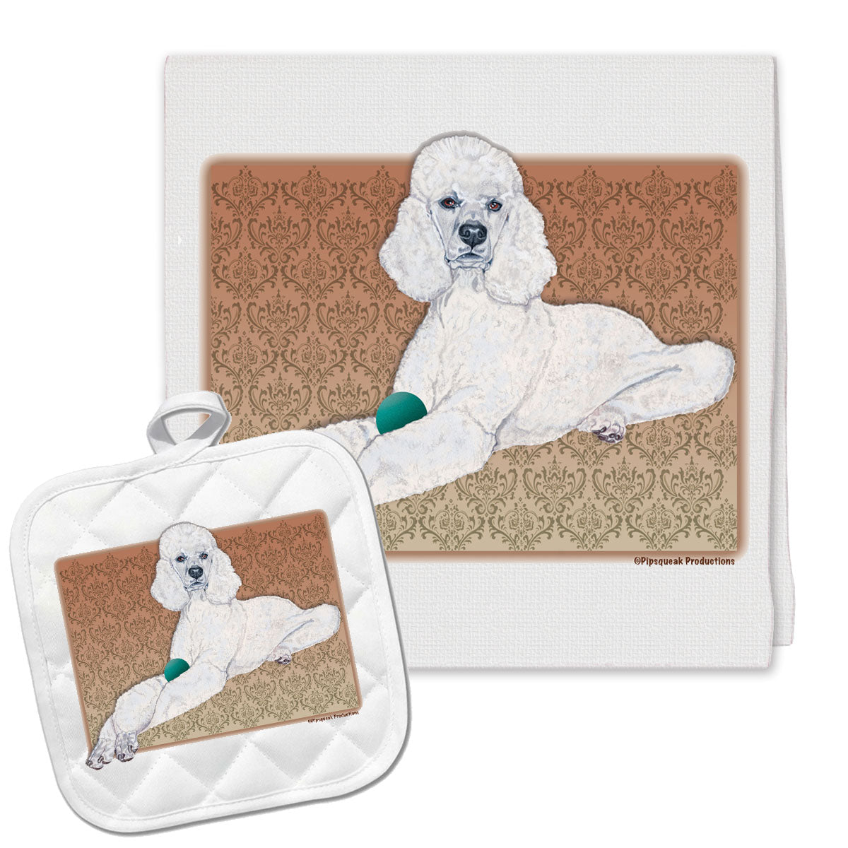 Poodle Kitchen Dish Towel and Pot Holder Gift Set - Pipsqueakproductions