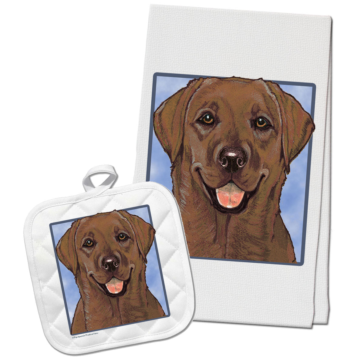 Labrador Retriever Chocolate Lab Kitchen Dish Towel and Pot Holder Gift Set - Pipsqueakproductions