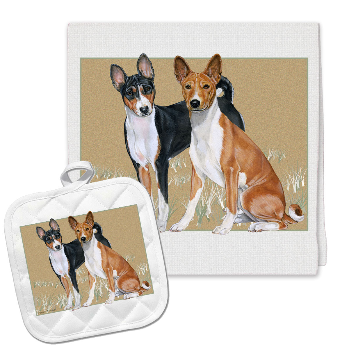Basenji Kitchen Dish Towel and Pot Holder Gift Set - Pipsqueakproductions