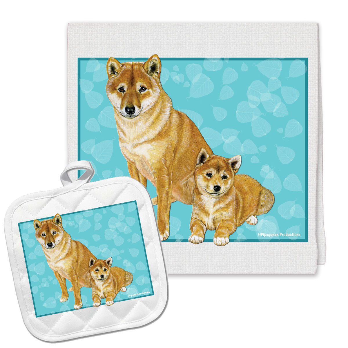 Shiba Inu Kitchen Dish Towel and Pot Holder Gift Set - Pipsqueakproductions