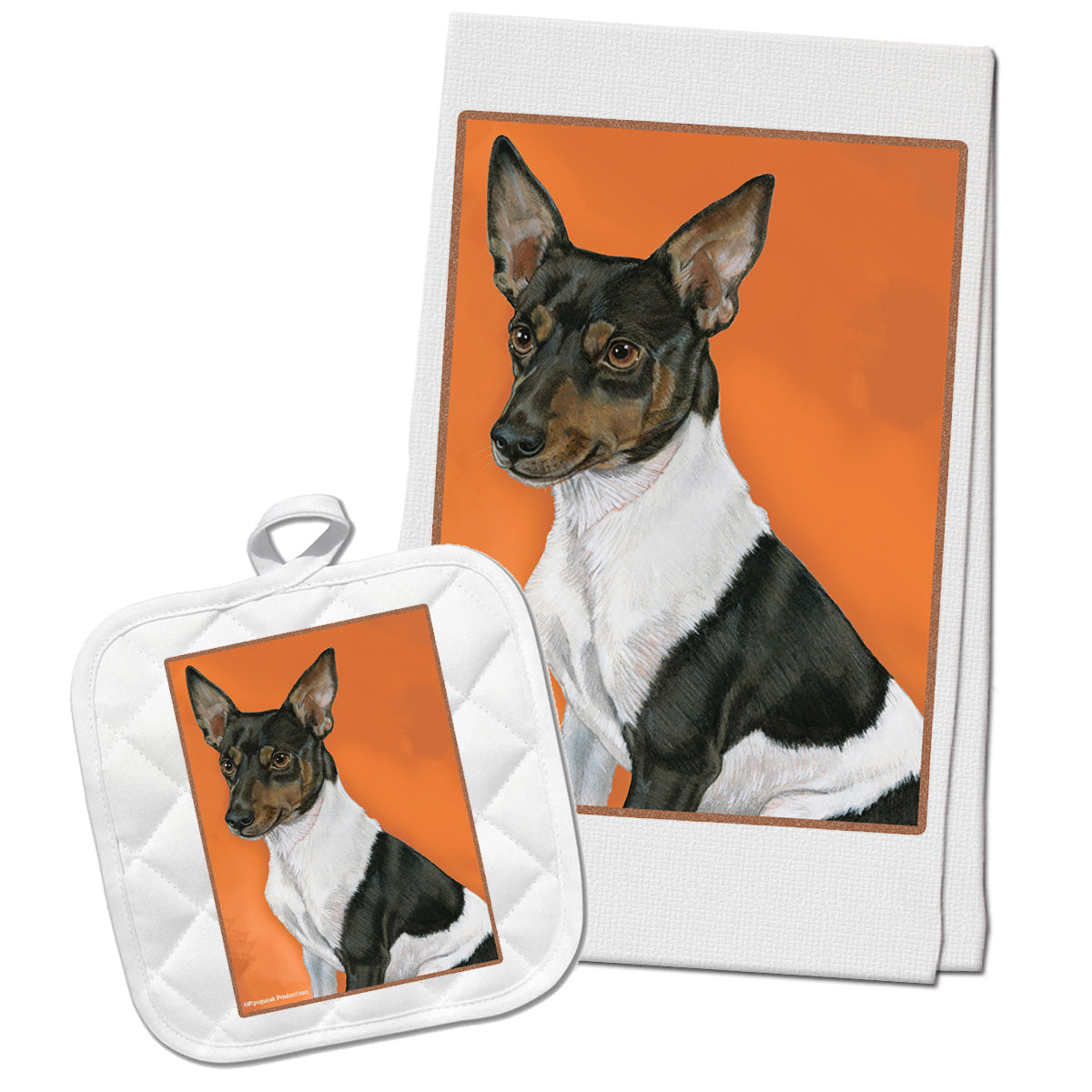 Rat Terrier Kitchen Dish Towel and Pot Holder Gift Set - Pipsqueakproductions