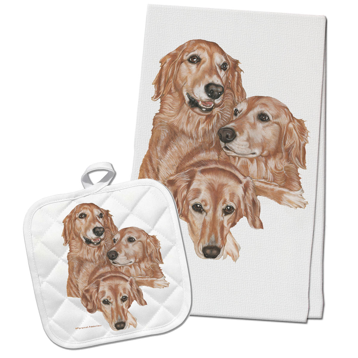 Golden Retriever Kitchen Dish Towel and Pot Holder Gift Set - Pipsqueakproductions