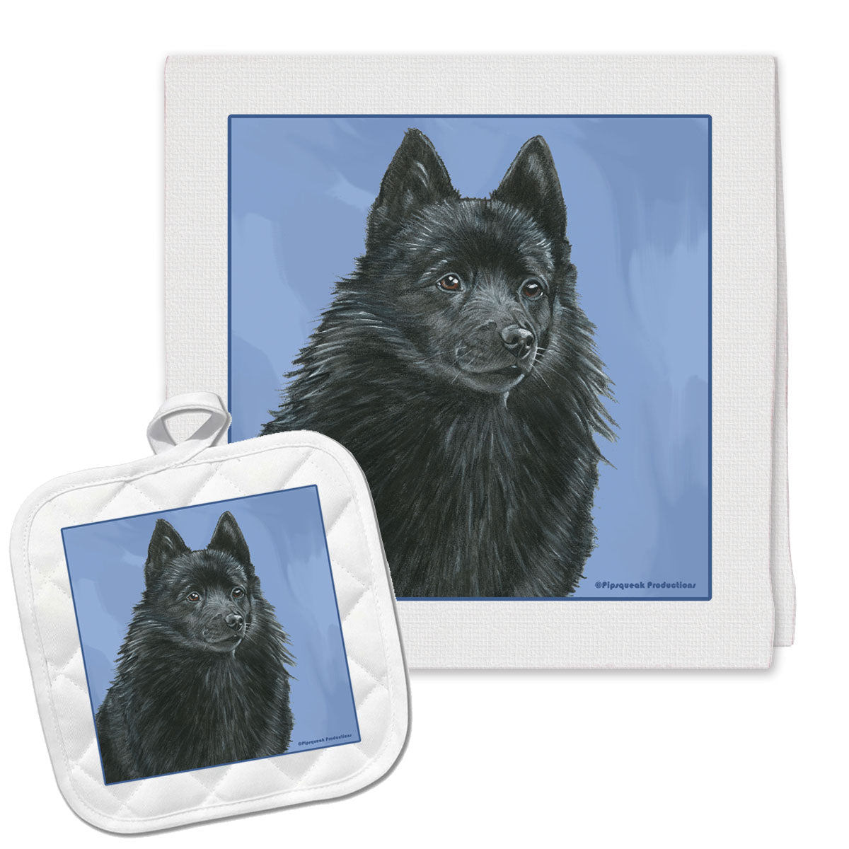 Schipperke Kitchen Dish Towel and Pot Holder Gift Set - Pipsqueakproductions