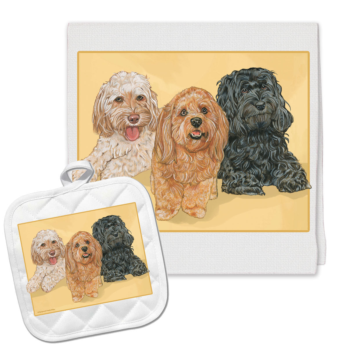 Cockapoo Kitchen Dish Towel and Pot Holder Gift Set - Pipsqueakproductions
