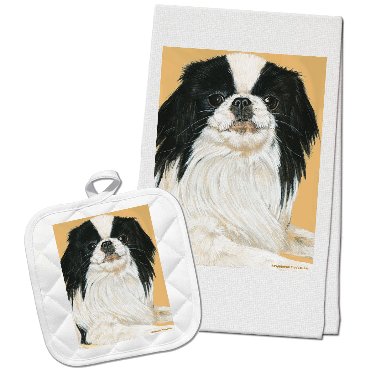 Japanese Chin Kitchen Dish Towel and Pot Holder Gift Set - Pipsqueakproductions