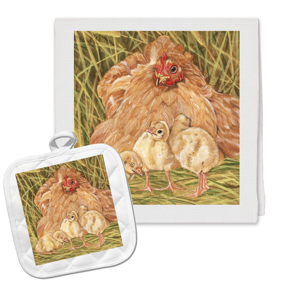 Chicken Buff Orpington Kitchen Dish Towel and Pot Holder Gift Set - Pipsqueakproductions