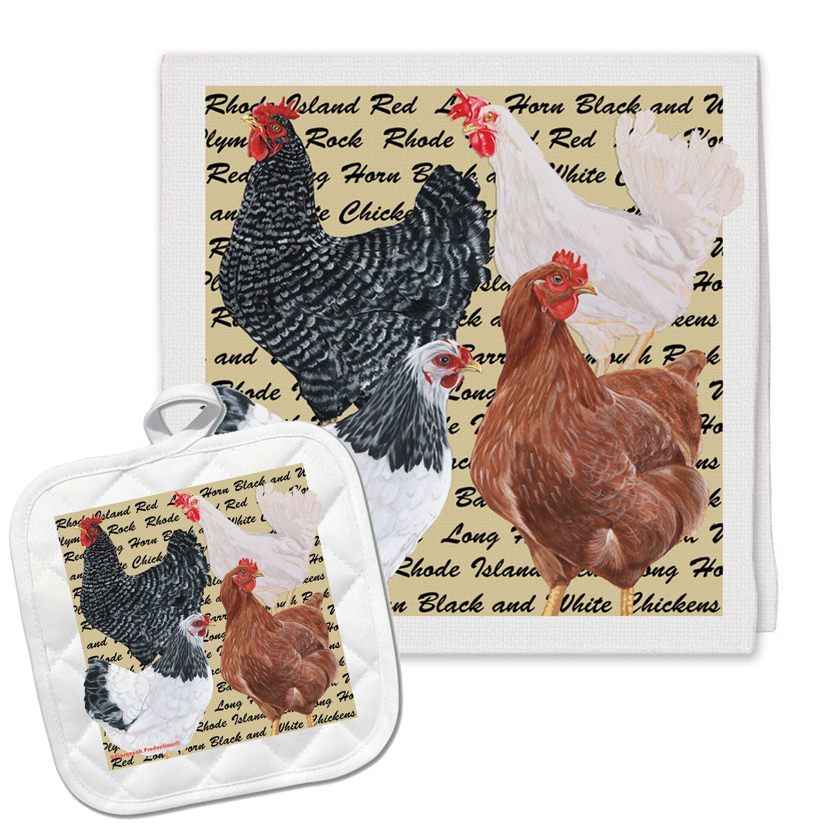 Chicken Mix Kitchen Dish Towel and Pot Holder Gift Set - Pipsqueakproductions