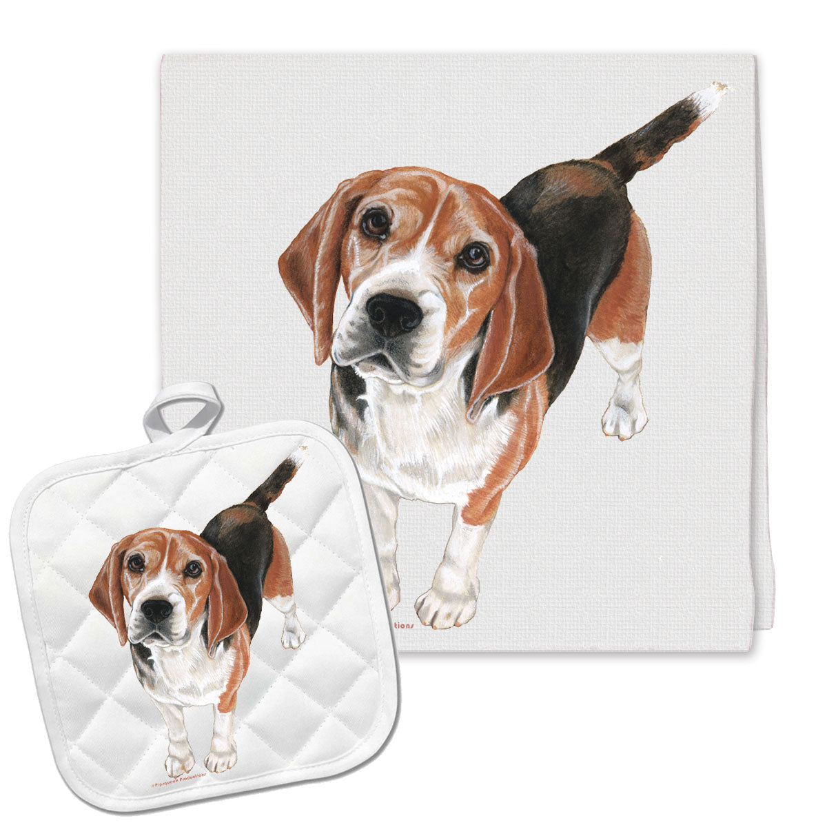 Beagle Kitchen Dish Towel and Pot Holder Gift Set - Pipsqueakproductions