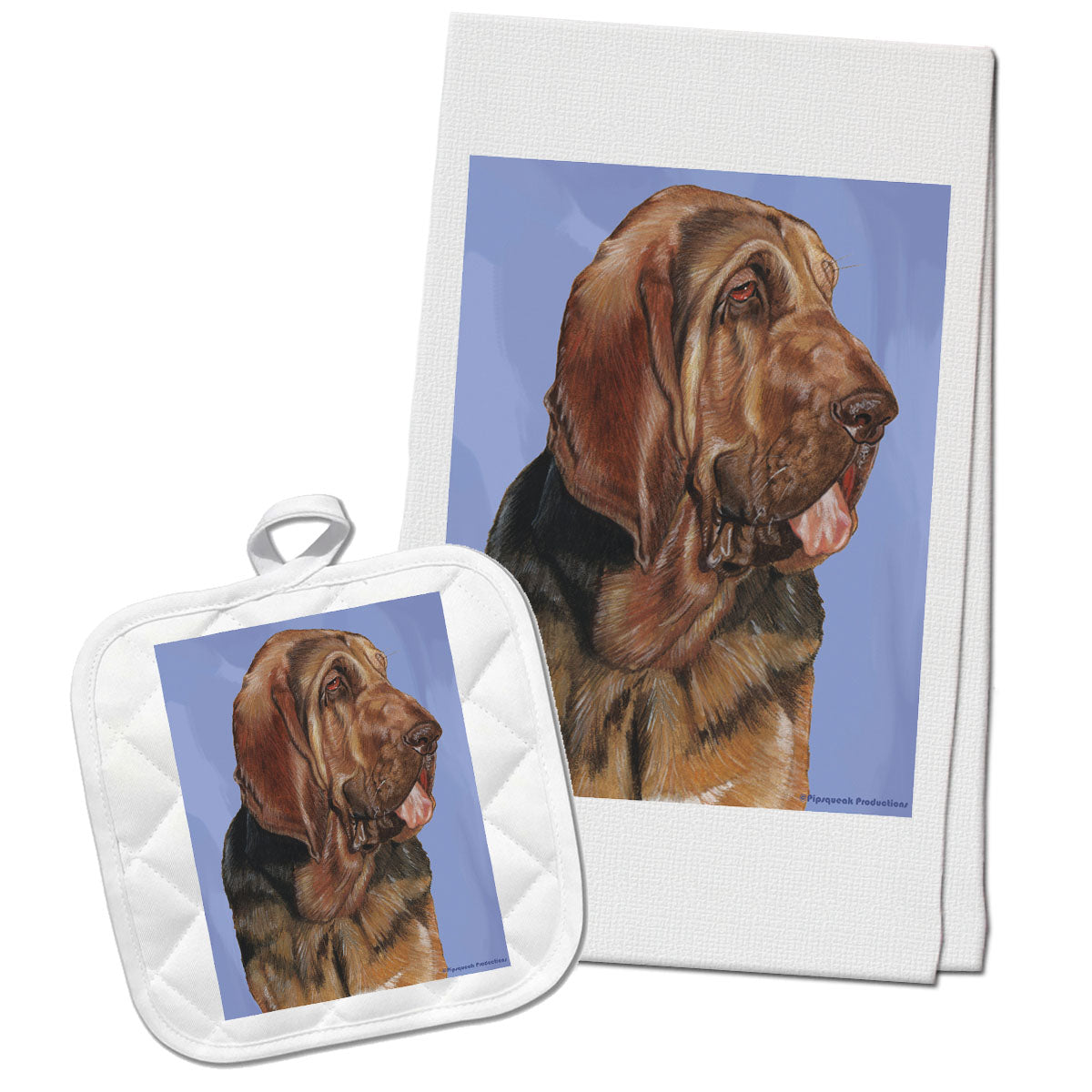 Bloodhound Kitchen Dish Towel and Pot Holder Gift Set - Pipsqueakproductions
