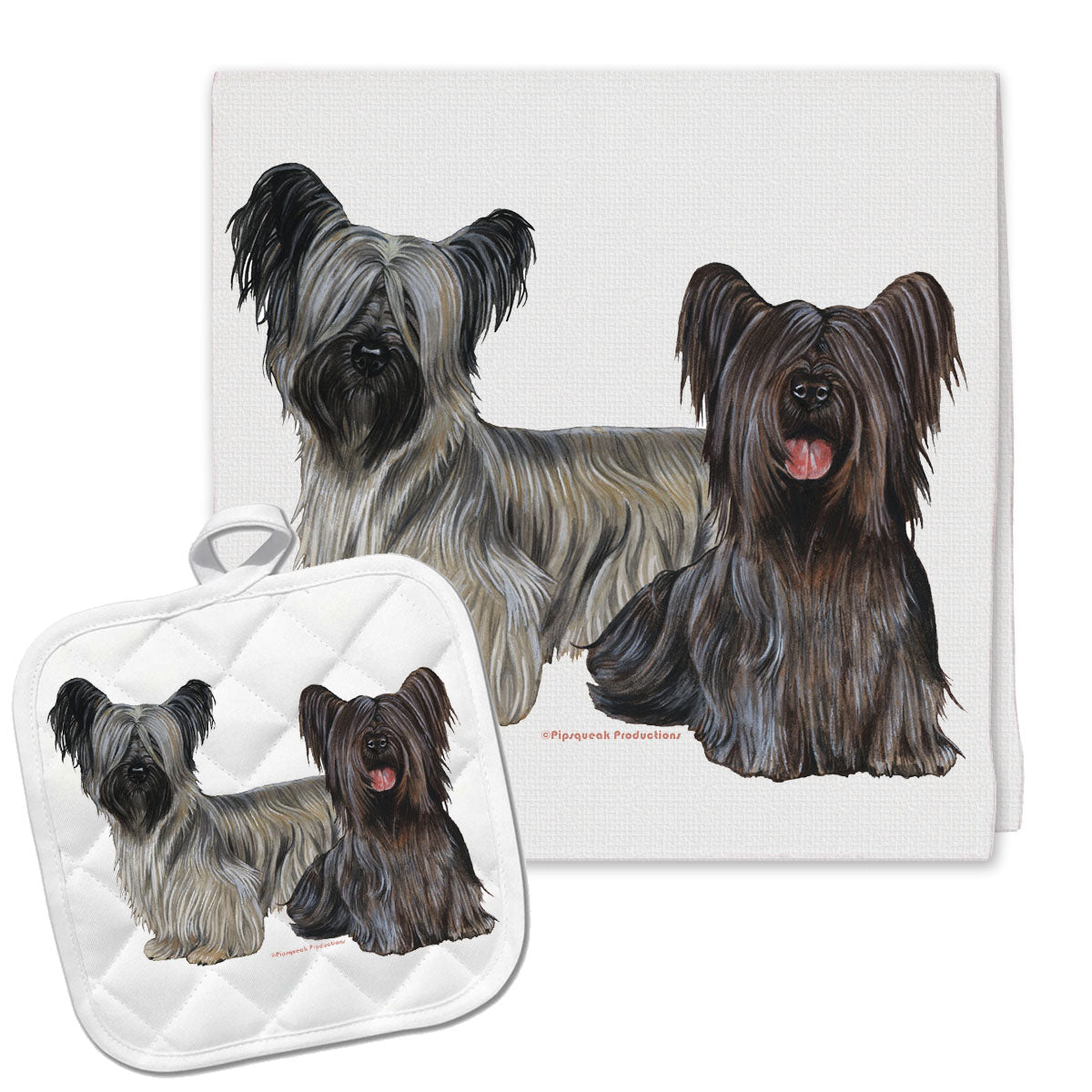 Skye Terrier Kitchen Dish Towel and Pot Holder Gift Set - Pipsqueakproductions