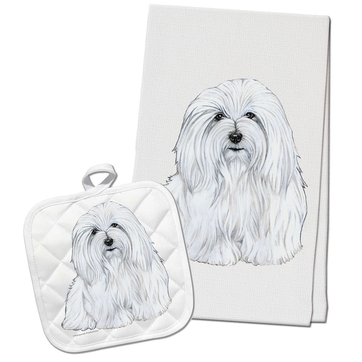 Coton de Tulear Kitchen Dish Towel and Pot Holder Gift Set - Pipsqueakproductions