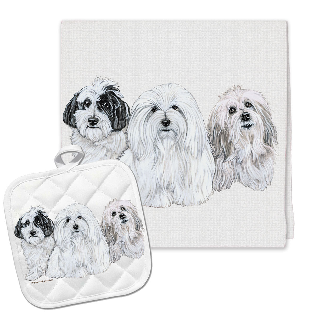 Coton de Tulear Kitchen Dish Towel and Pot Holder Gift Set - Pipsqueakproductions