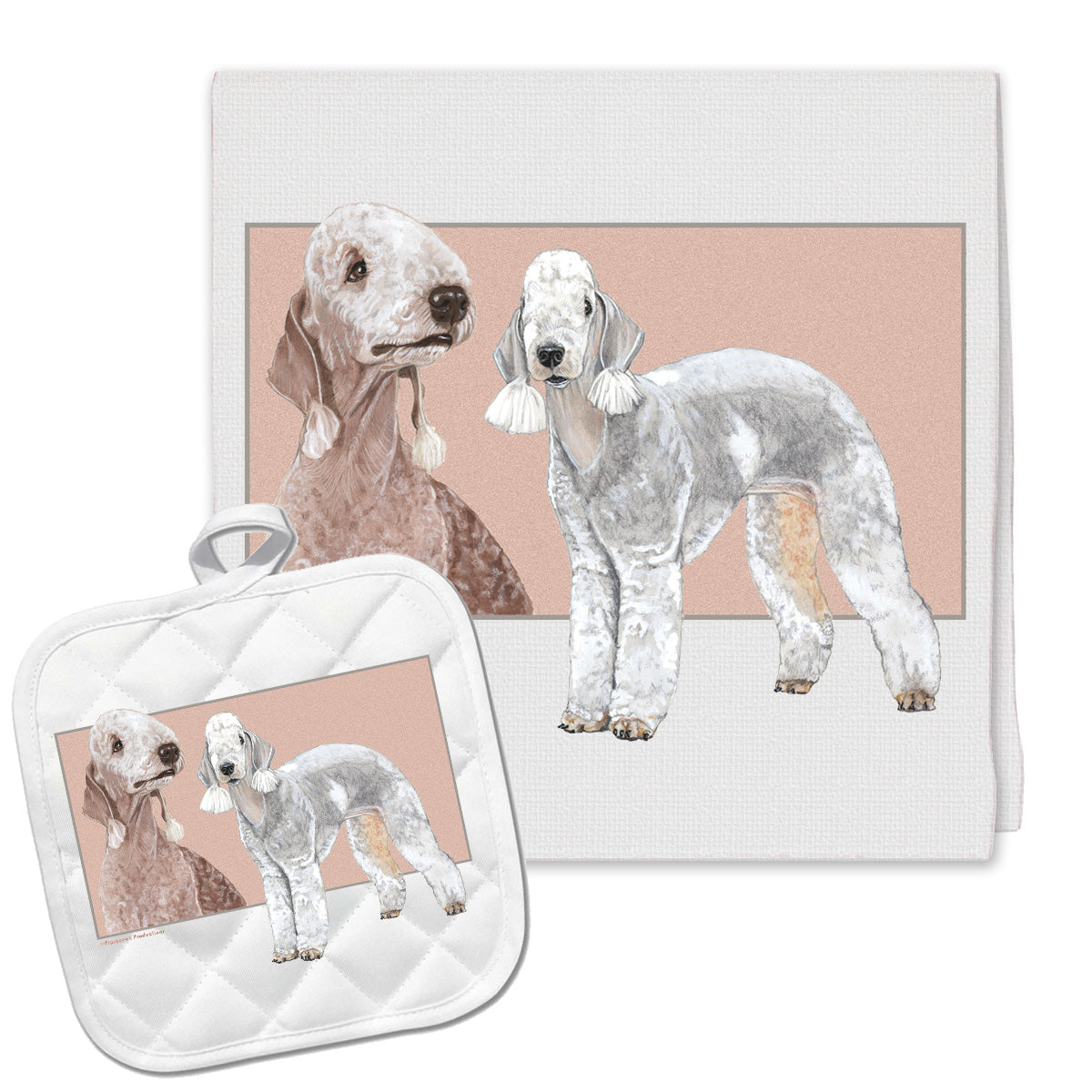 Bedlington Terrier Kitchen Dish Towel and Pot Holder Gift Set