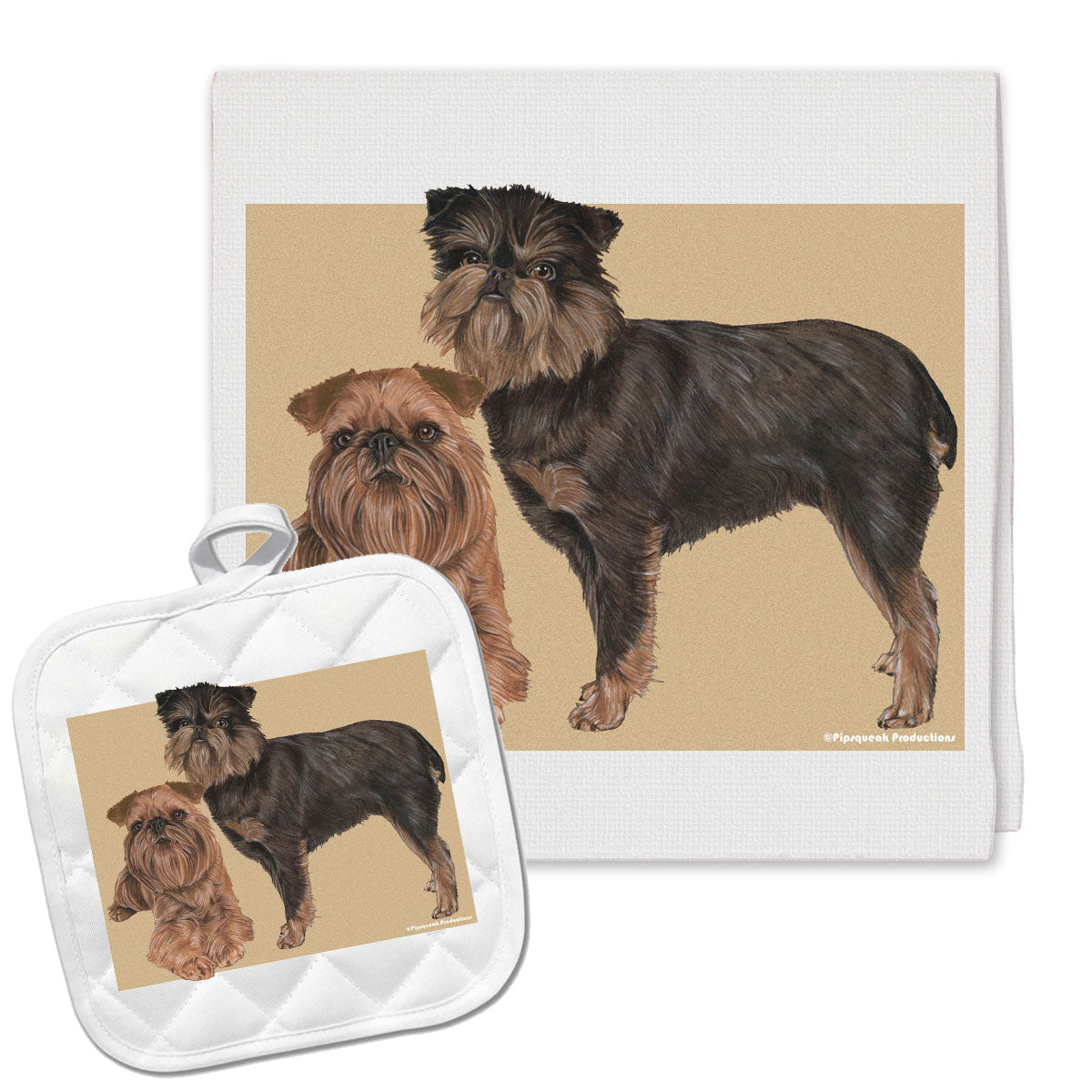 Brussels Griffon Kitchen Dish Towel and Pot Holder Gift Set