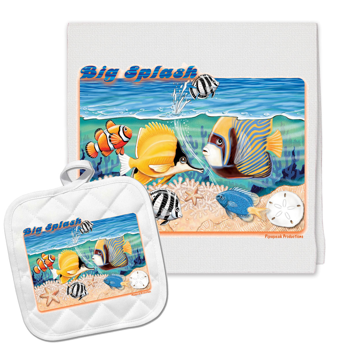 Tropical Fish Kitchen Dish Towel and Pot Holder Gift Set - Pipsqueakproductions