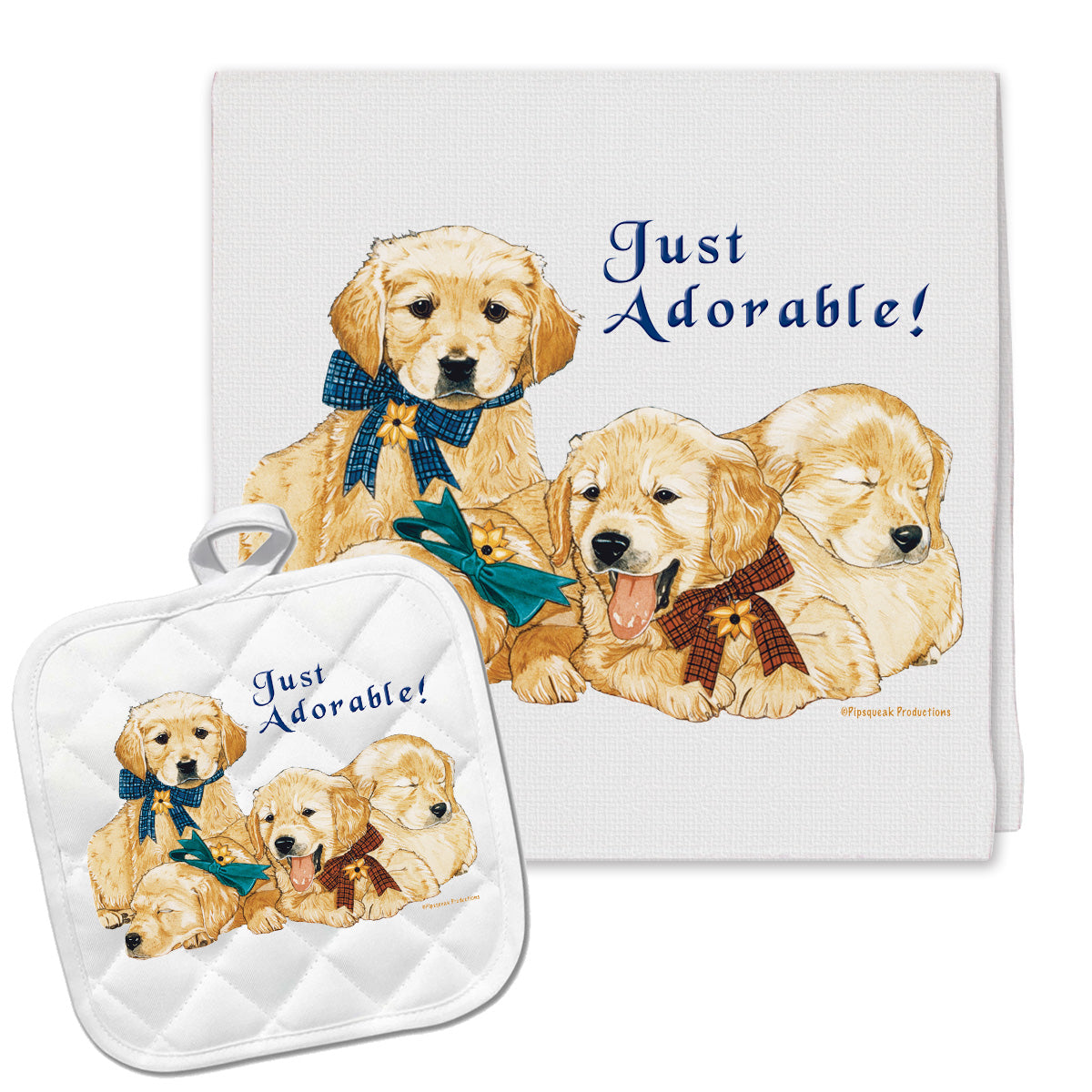Golden Retriever Kitchen Dish Towel and Pot Holder Gift Set - Pipsqueakproductions