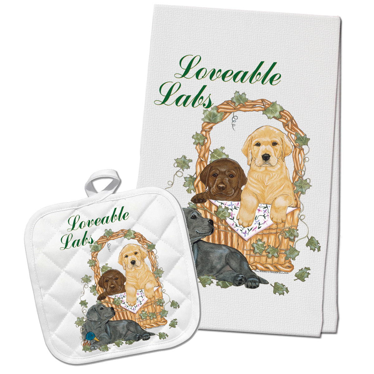 Labrador Retriever Kitchen Dish Towel and Pot Holder Gift Set - Pipsqueakproductions
