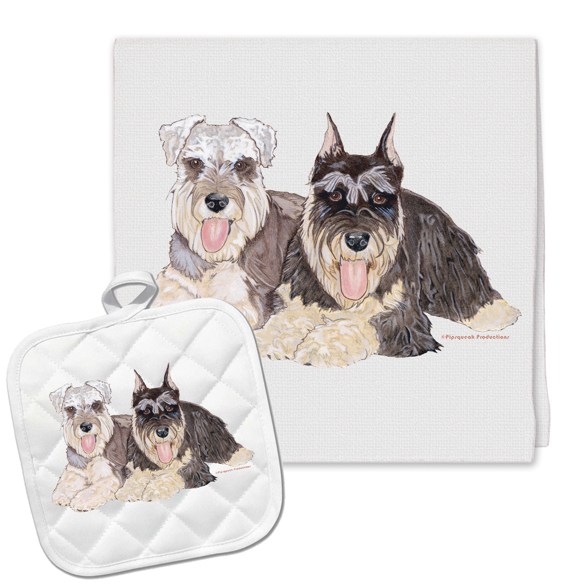 Schnauzer Kitchen Dish Towel and Pot Holder Gift Set - Pipsqueakproductions