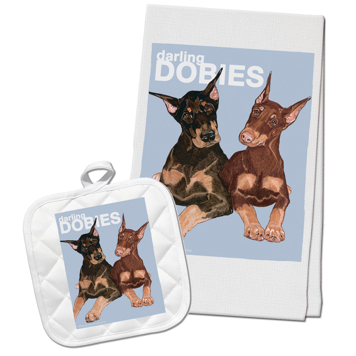 Doberman Kitchen Dish Towel and Pot Holder Gift Set - Pipsqueakproductions