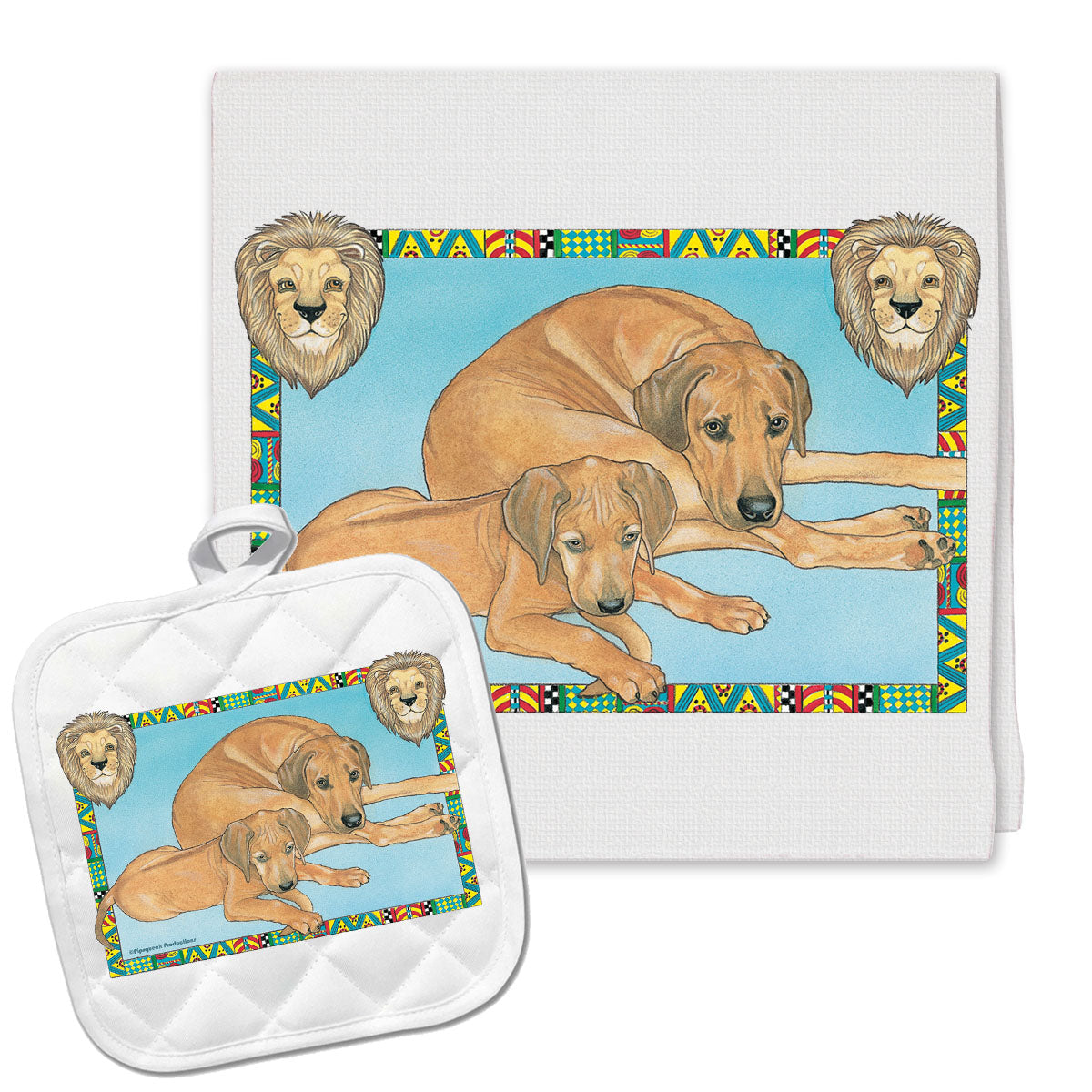 Rhodesian Ridgeback Kitchen Dish Towel and Pot Holder Gift Set - Pipsqueakproductions