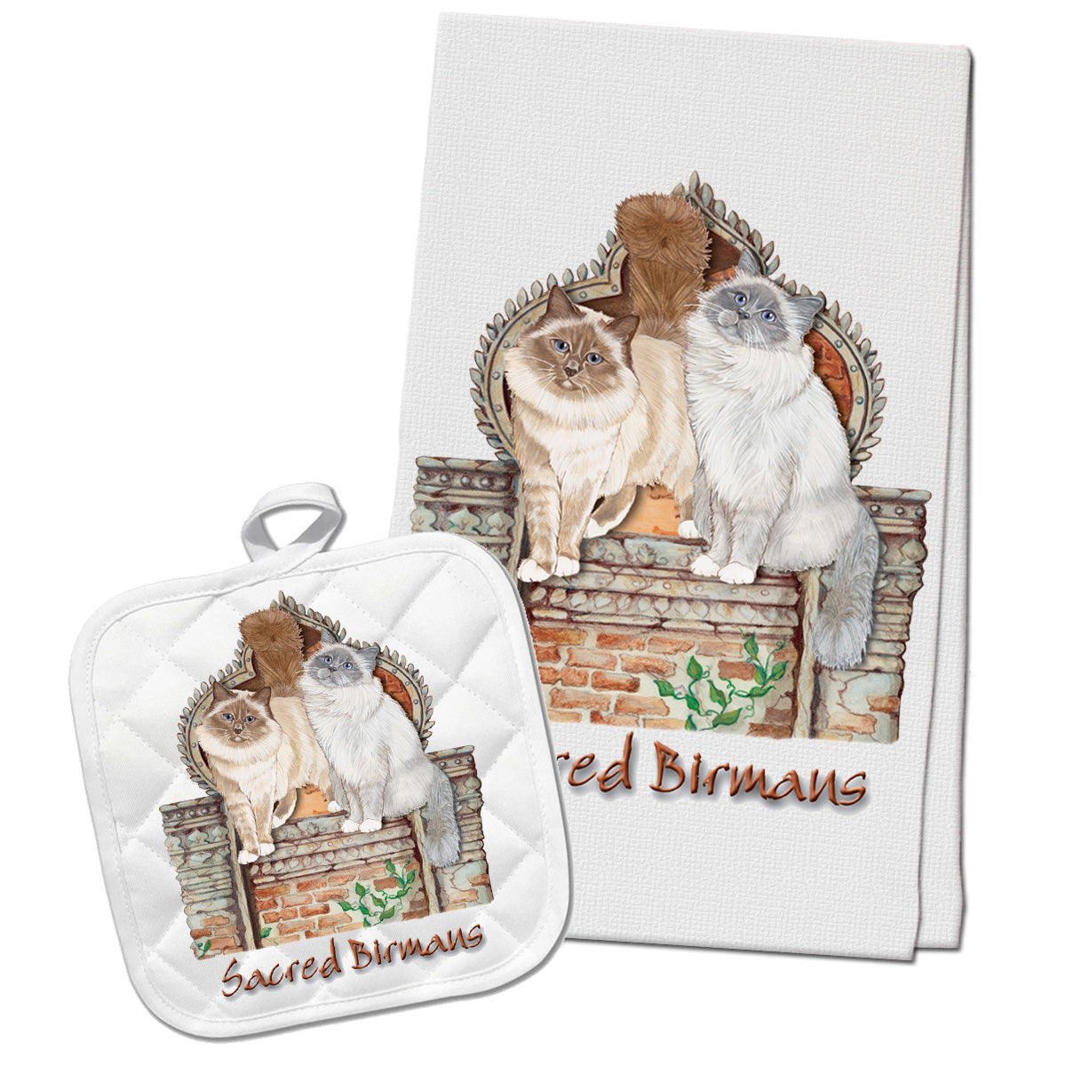 Birman Cat Kitchen Dish Towel and Pot Holder Gift Set - Pipsqueakproductions