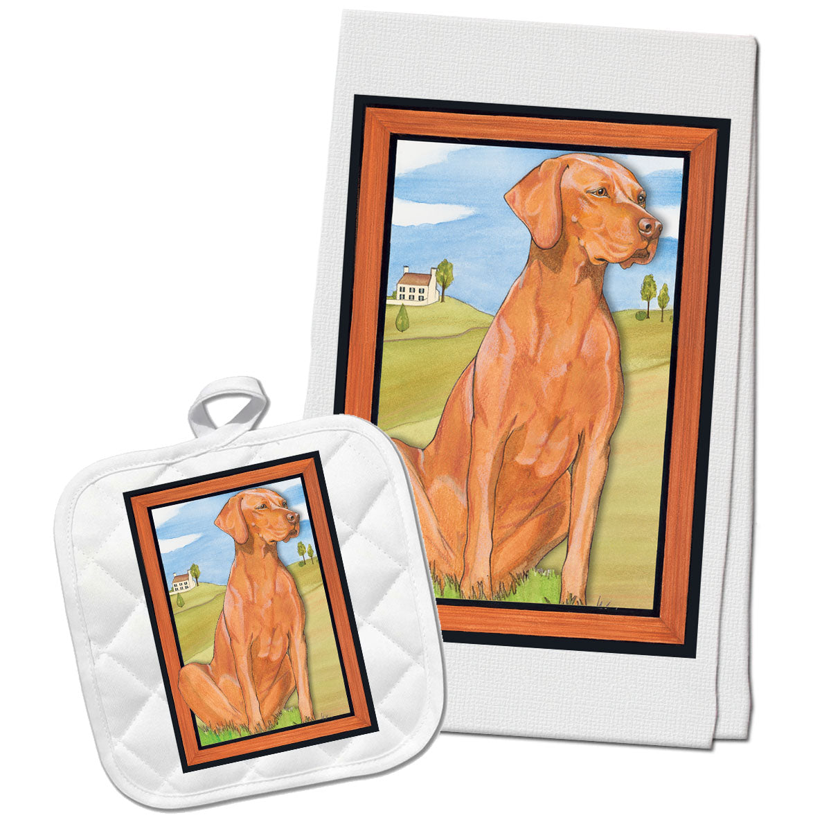 Vizsla Kitchen Dish Towel and Pot Holder Gift Set - Pipsqueakproductions