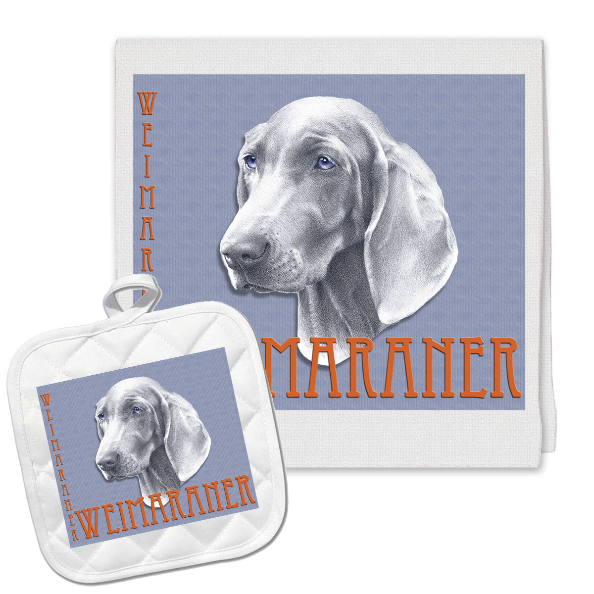 Weimaraner Kitchen Dish Towel and Pot Holder Gift Set - Pipsqueakproductions