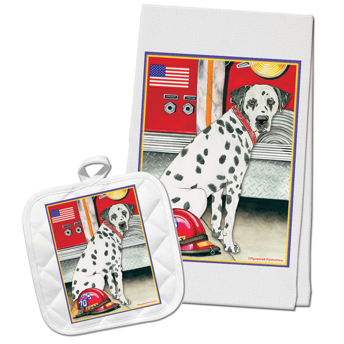 Dalmatian Patriotic Kitchen Dish Towel and Pot Holder Gift Set - Pipsqueakproductions