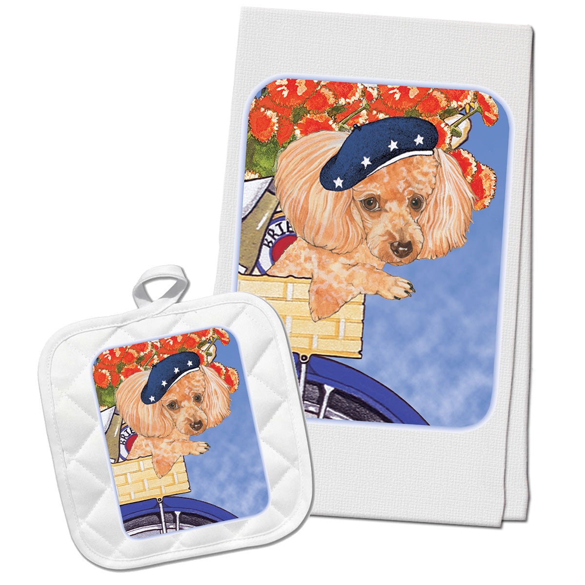 Poodle Apricot Toy Poodle Kitchen Dish Towel and Pot Holder Gift Set - Pipsqueakproductions