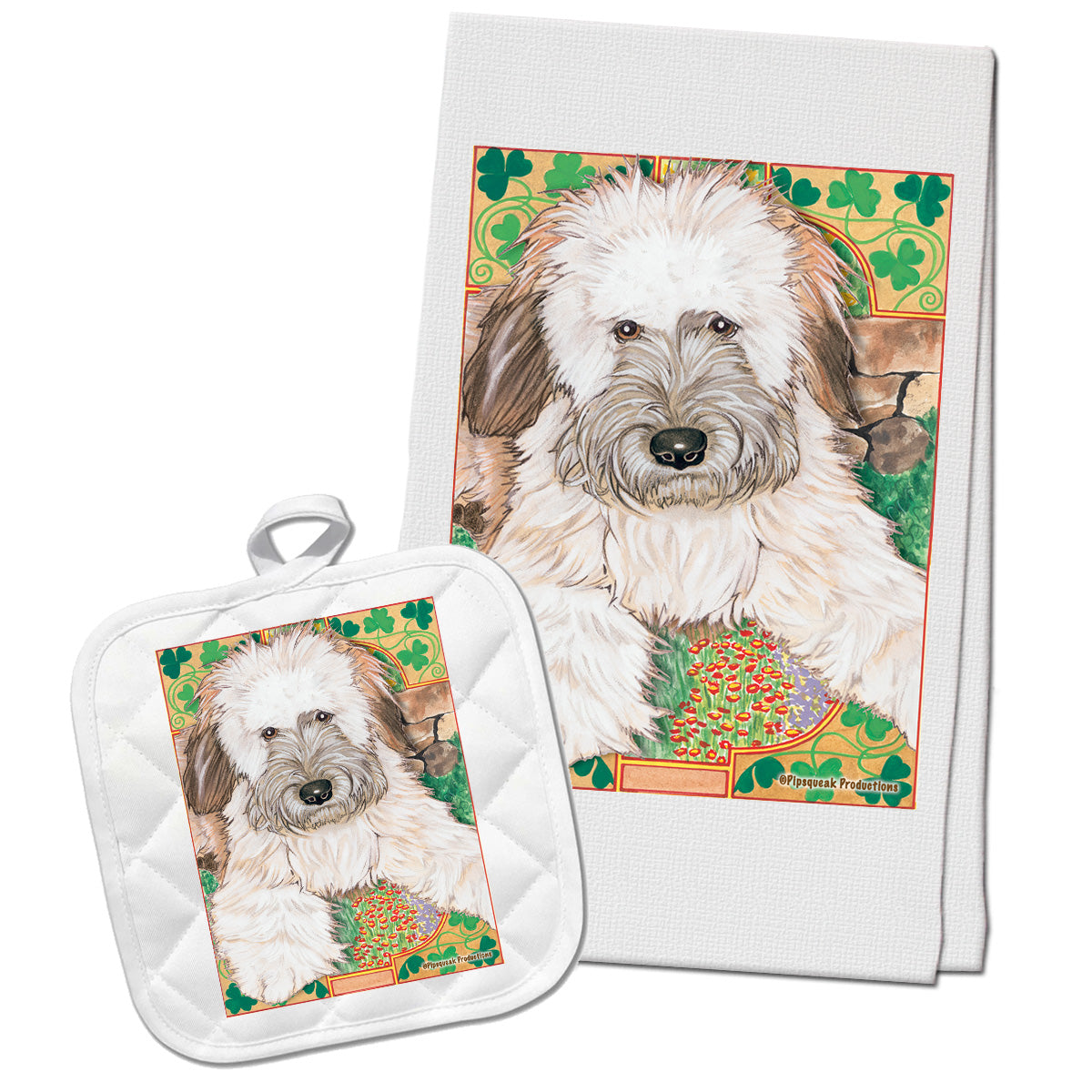 Wheaten Terrier Kitchen Dish Towel and Pot Holder Gift Set - Pipsqueakproductions