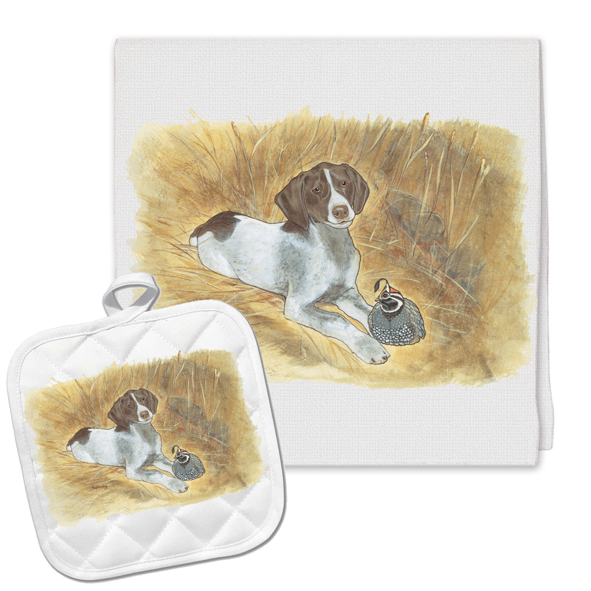 Pointer Kitchen Dish Towel and Pot Holder Gift Set - Pipsqueakproductions